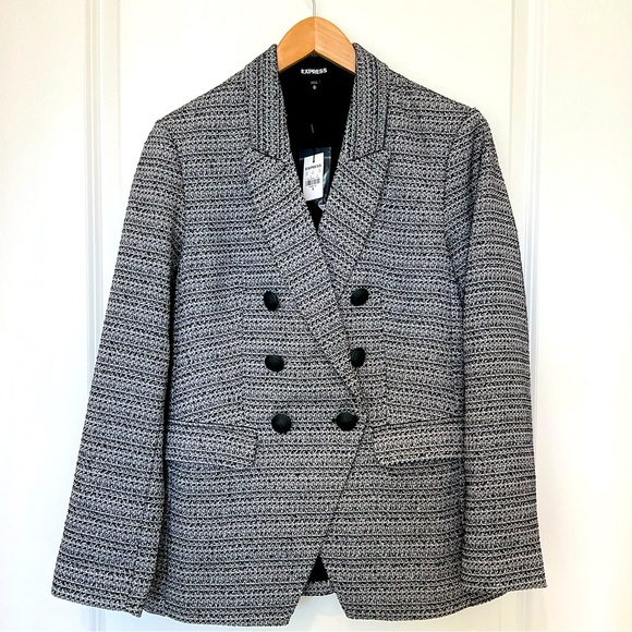 Express Blazer double breasted tweed metallic silver and black NWT - Picture 1 of 14